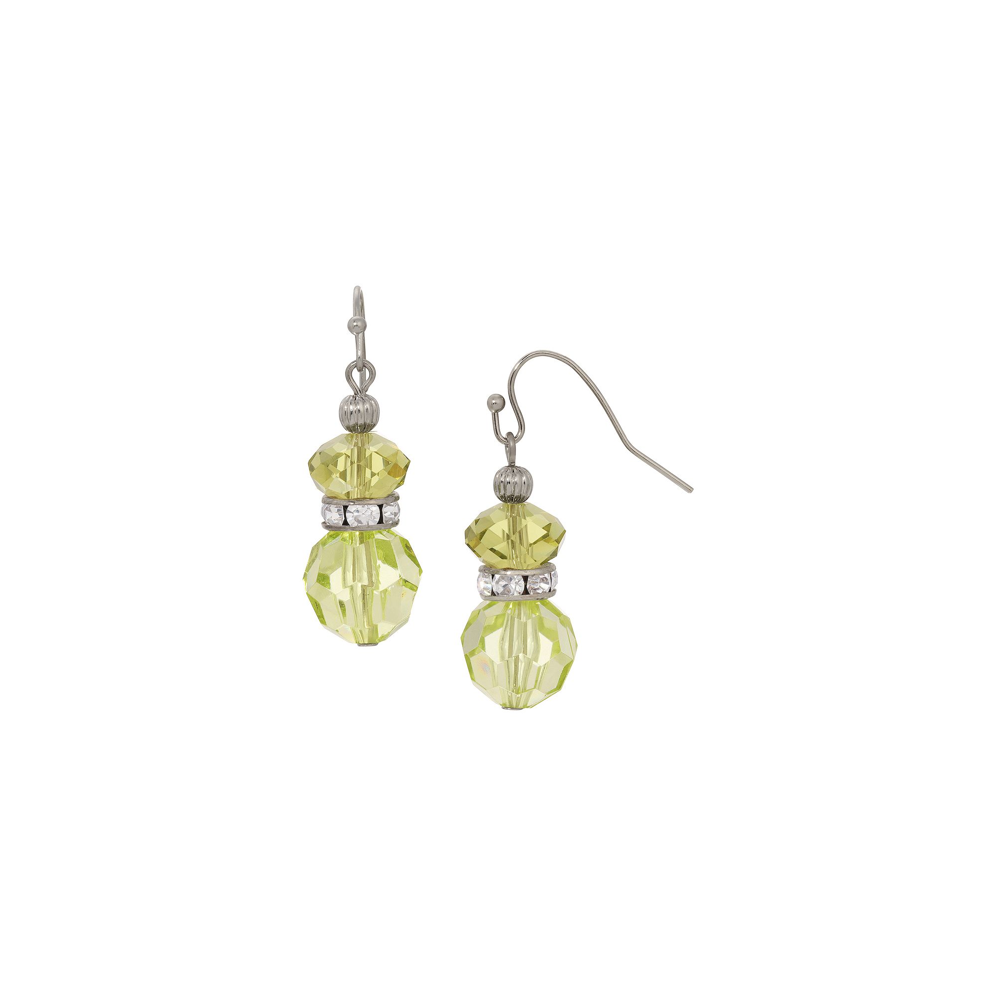 1928 Double Glass Bead Crystal Accent Wire Earrings, Womens, Green