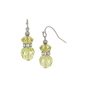 1928 Double Glass Bead Crystal Accent Wire Earrings