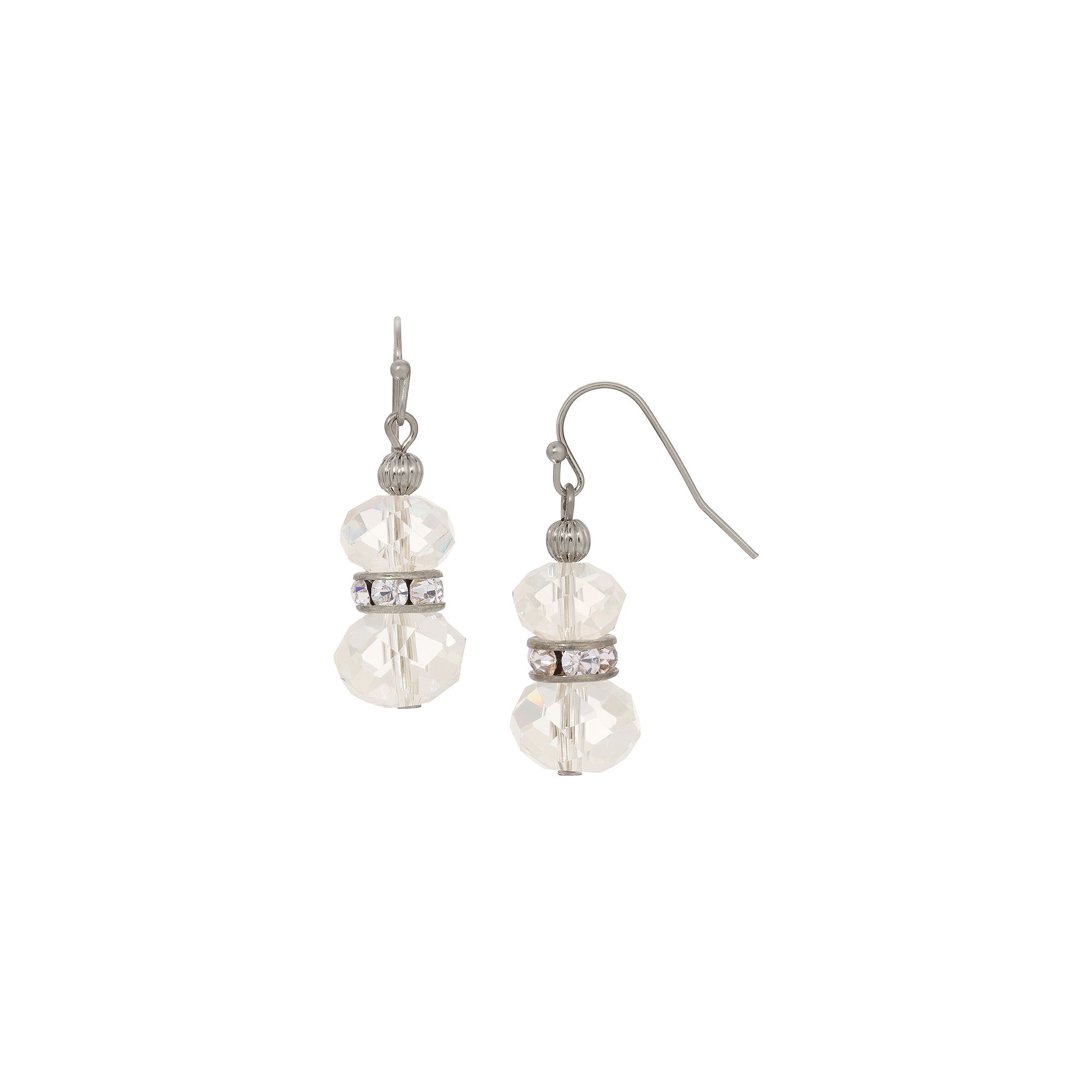1928 Double Glass Bead Crystal Accent Wire Earrings, Womens, White
