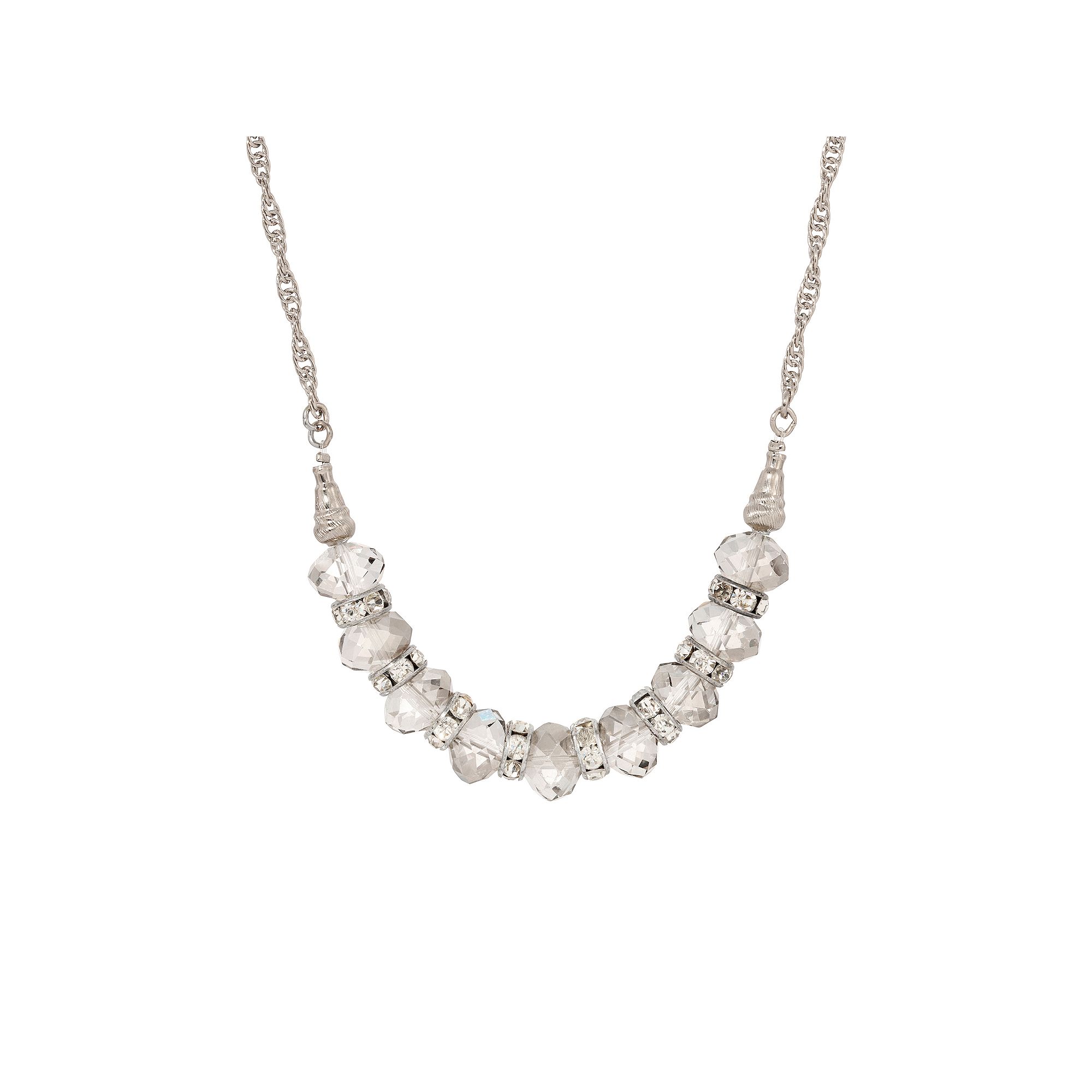 1928 Silver Tone Faceted Glass Bead Crystal Necklace, Womens, Gray