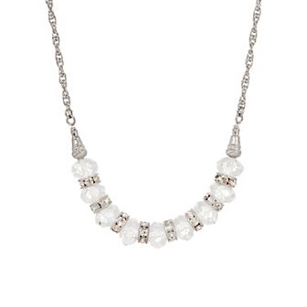 1928 Silver Tone Faceted Glass Bead Crystal Necklace