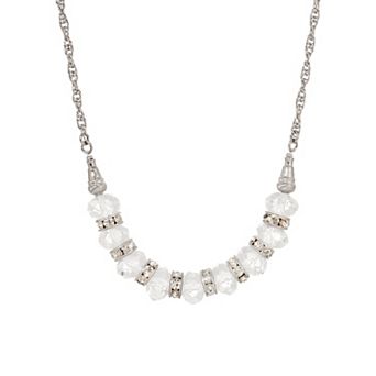 1928 Silver Tone Faceted Glass Bead Crystal Necklace
