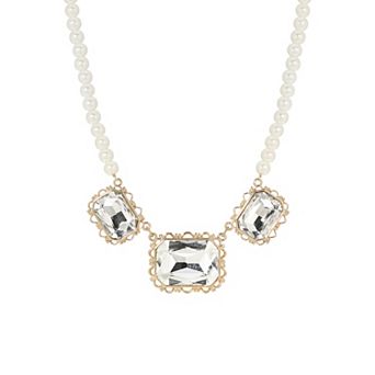 1928 Faux Pearl Faceted Glass Collar Necklace
