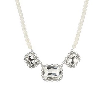 1928 Faux Pearl Faceted Glass Collar Necklace