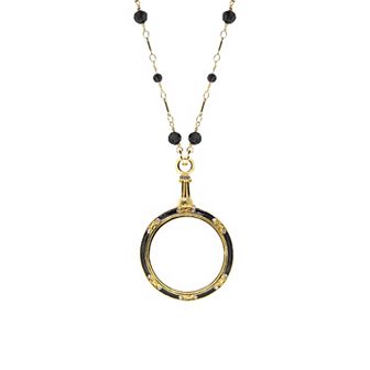 1928 Gold Tone Beaded Enamel Magnifier Glass Necklace