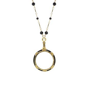 1928 Gold Tone Beaded Enamel Magnifier Glass Necklace