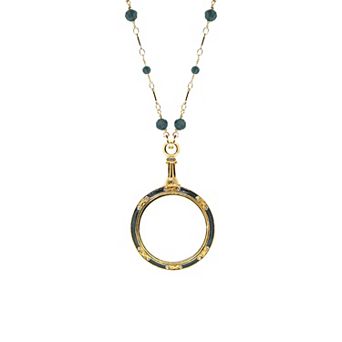 1928 Gold Tone Beaded Enamel Magnifier Glass Necklace