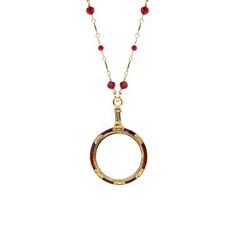 1928 Gold Tone Beaded Enamel Magnifier Glass Necklace