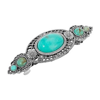 1928 Silver Tone Turquoise Color Stones Hair Barrette