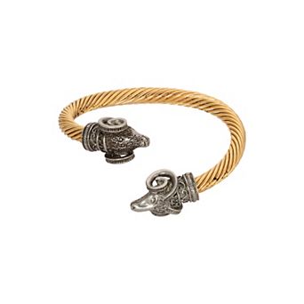 1928 Gold Tone with Pewter Rams Head Cuff Bracelet