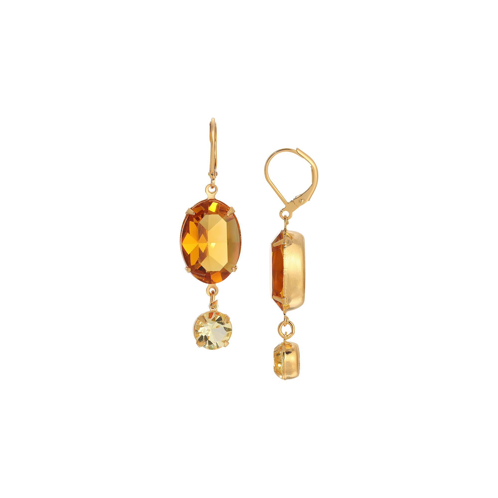 1928 Gold Tone Oval Yellow Crystal Earrings, Womens, Beige