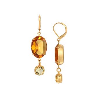 1928 Gold Tone Oval Yellow Crystal Earrings