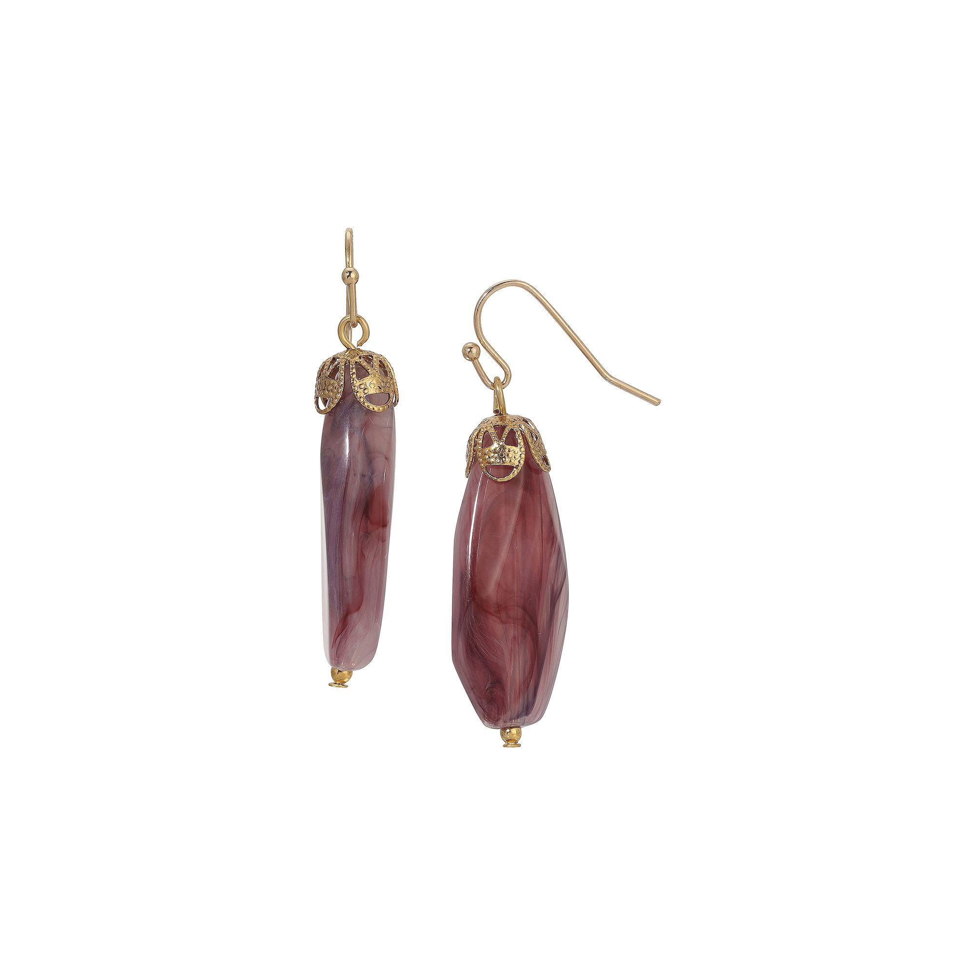 1928 Gold Tone Purple Stone Teardrop Earrings, Womens