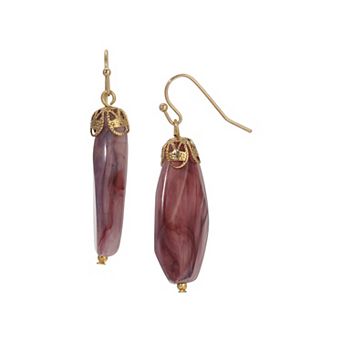 1928 Gold Tone Purple Stone Teardrop Earrings