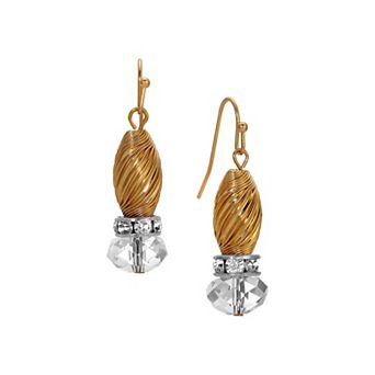 1928 Gold Tone Crystal Glass Bead Wire Earrings