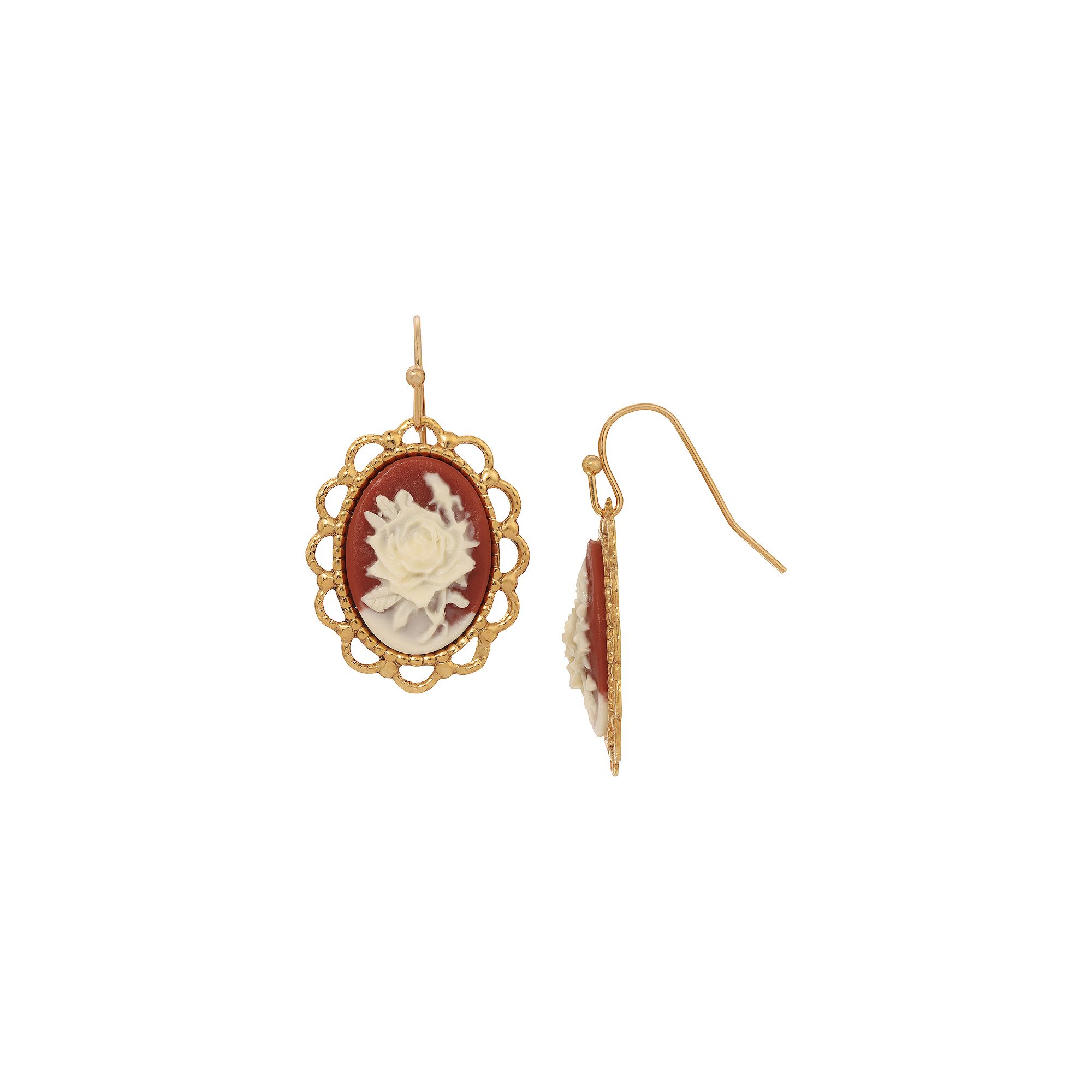 1928 Gold Tone Oval Drop Cameo Wire Earrings, Womens, Orange