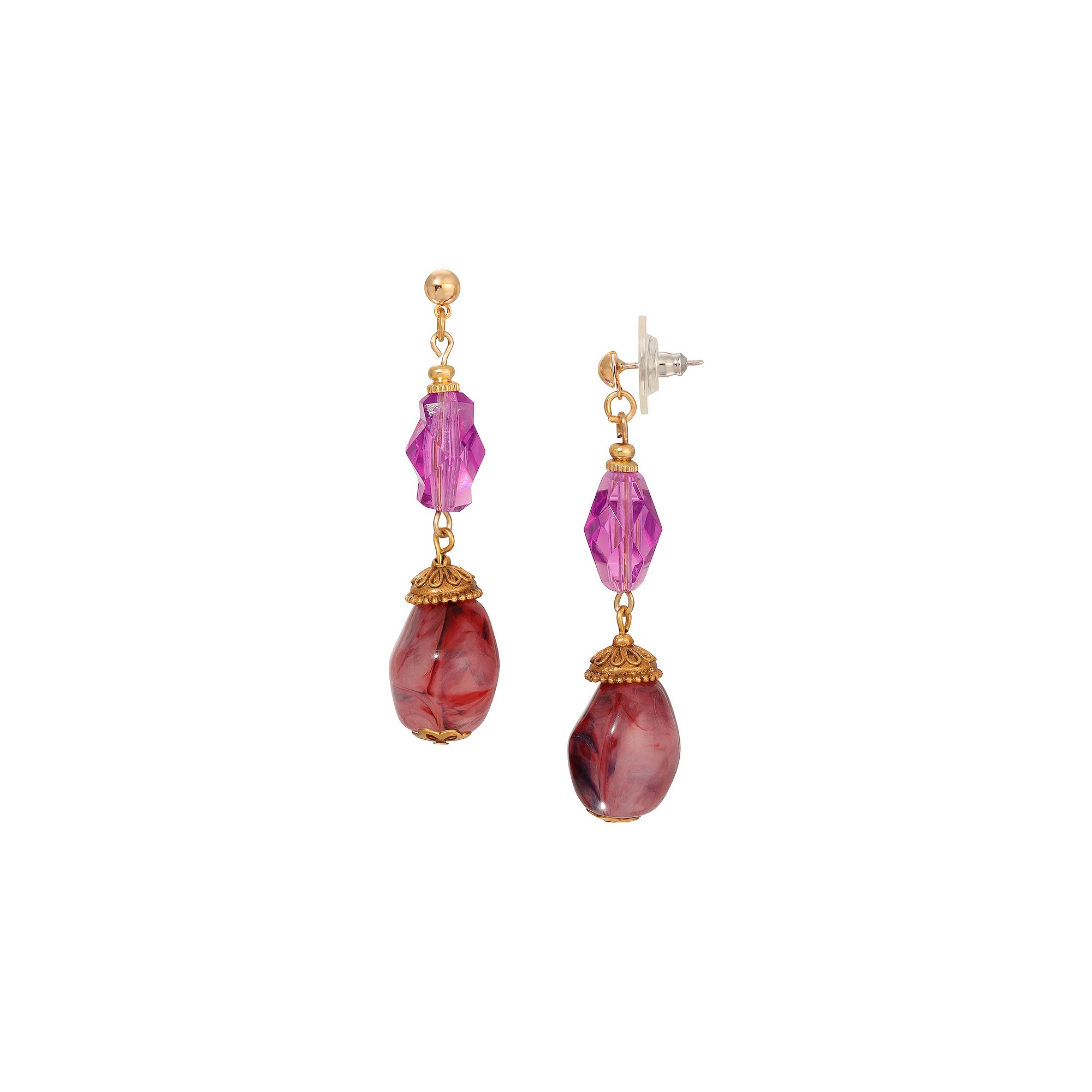 1928 Gold Tone Purple Stone Teardrop Earrings, Womens