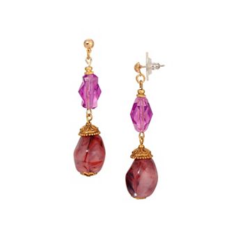 1928 Gold Tone Purple Stone Teardrop Earrings