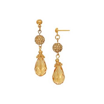 1928 Gold Tone Yellow Crystal Beaded Drop Earrings
