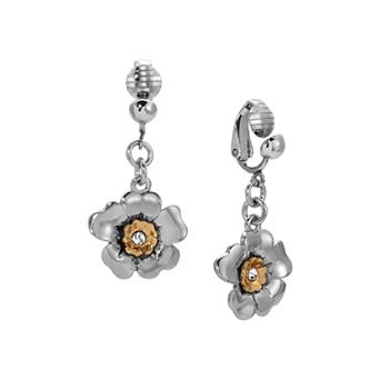 1928 Two Tone Crystal Center Flower Clip-On Earrings