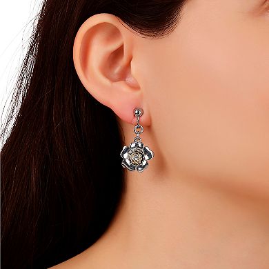 1928 Two Tone Crystal Center Flower Clip-On Earrings