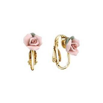 1928 Pink Porcelain Rose Clip-On Earrings