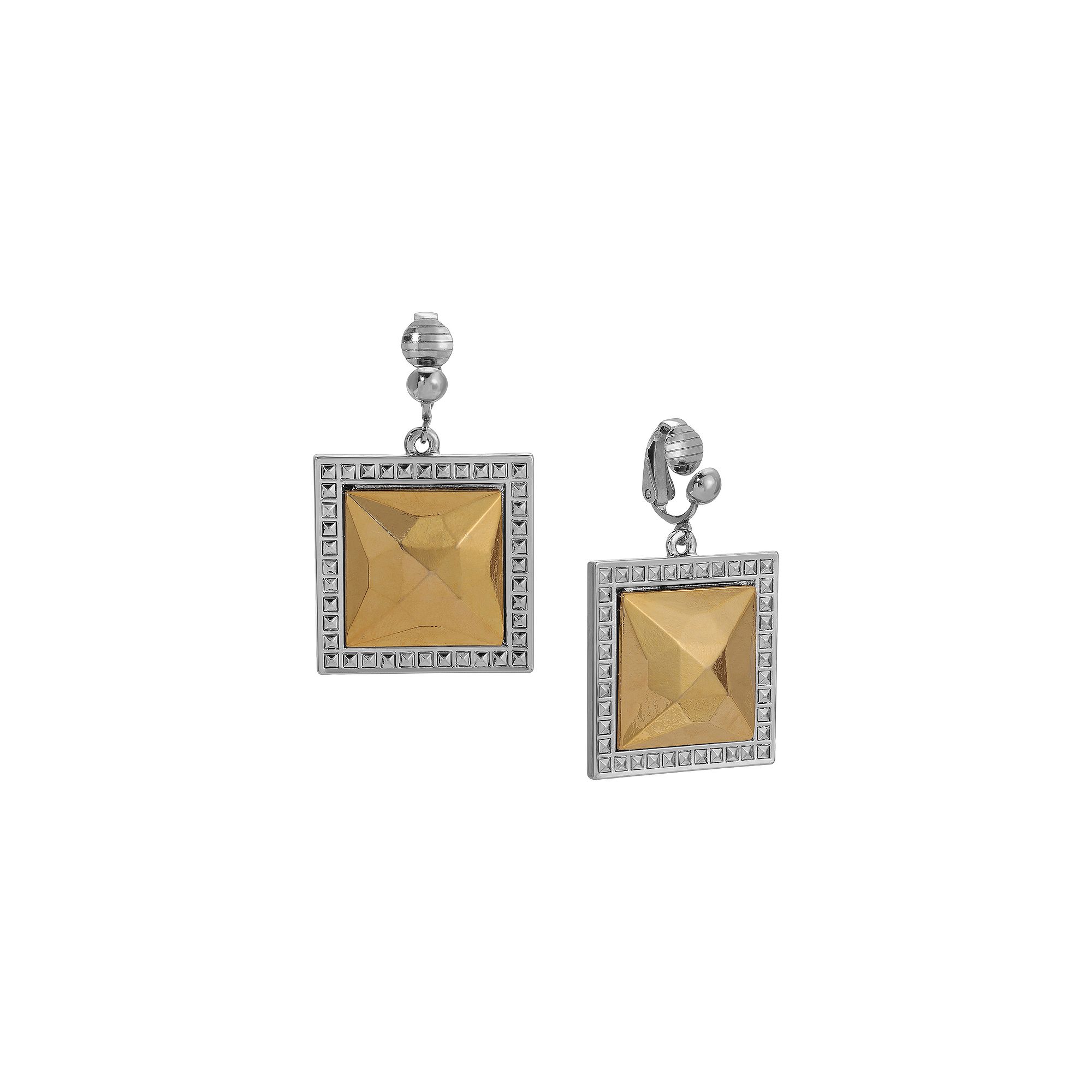 1928 Two Tone Large Square Clip-On Earring, Womens, Yellow