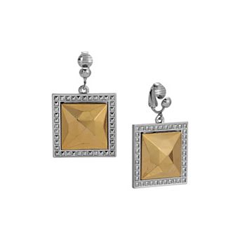 1928 Two Tone Large Square Clip-On Earring
