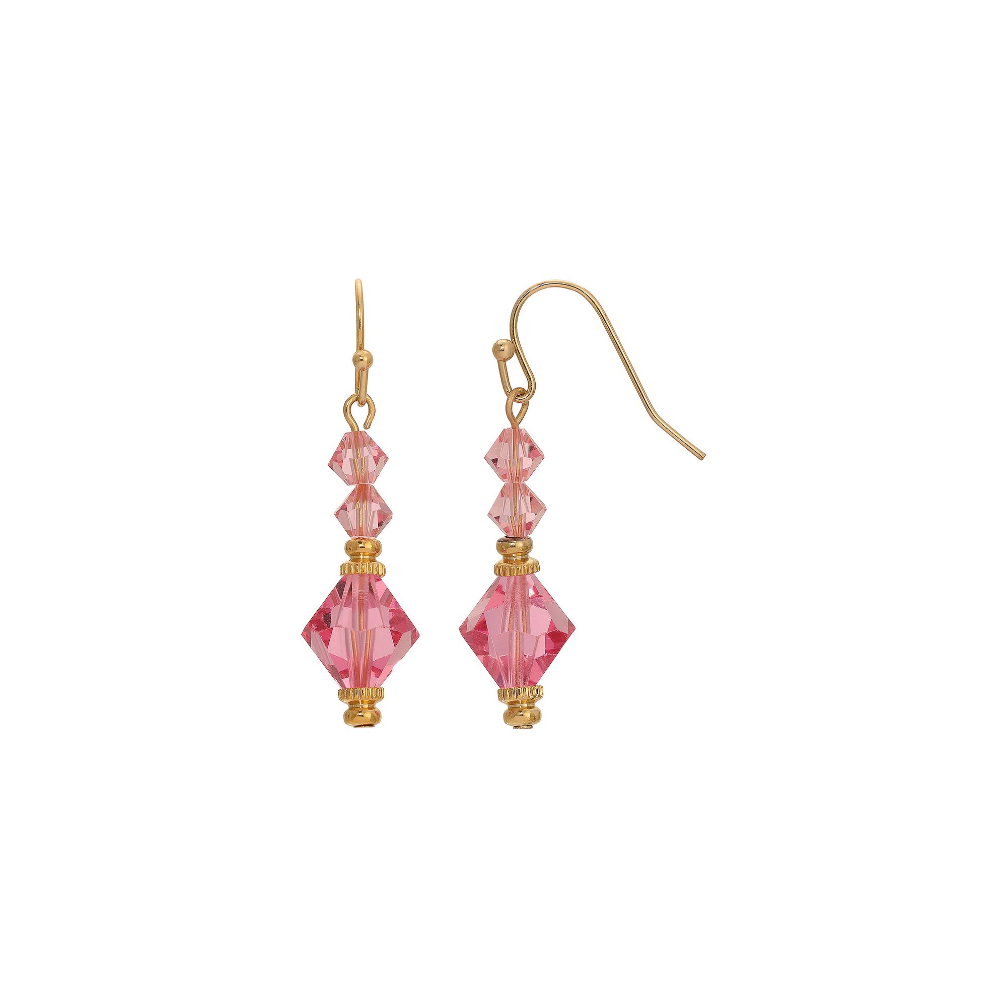 1928 Gold Tone Pink Crystal Wire Earrings, Womens