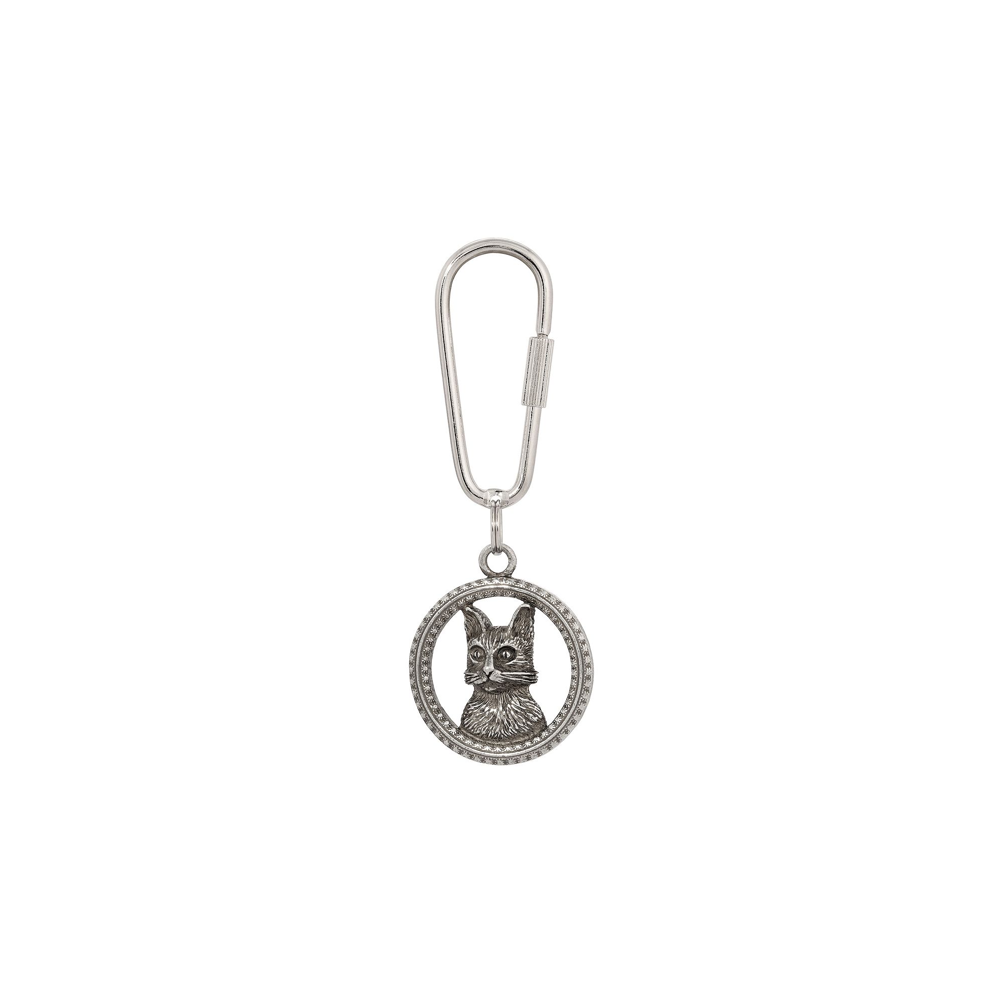 1928 Silver Tone Cat Pewter Screwlock Keychain