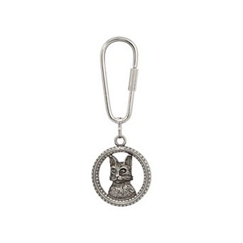1928 Silver Tone Cat Pewter Screwlock Keychain