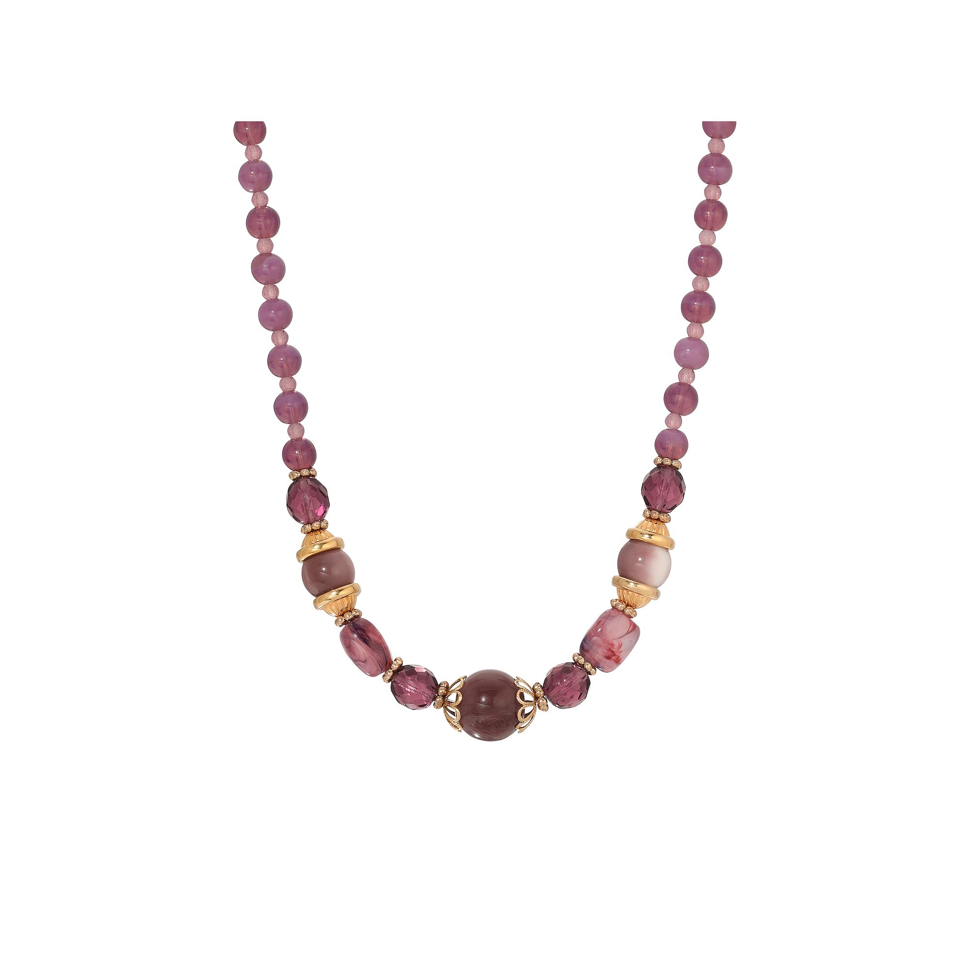 1928 Gold Tone Purple Beaded Necklace, Womens