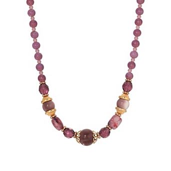 1928 Gold Tone Purple Beaded Necklace