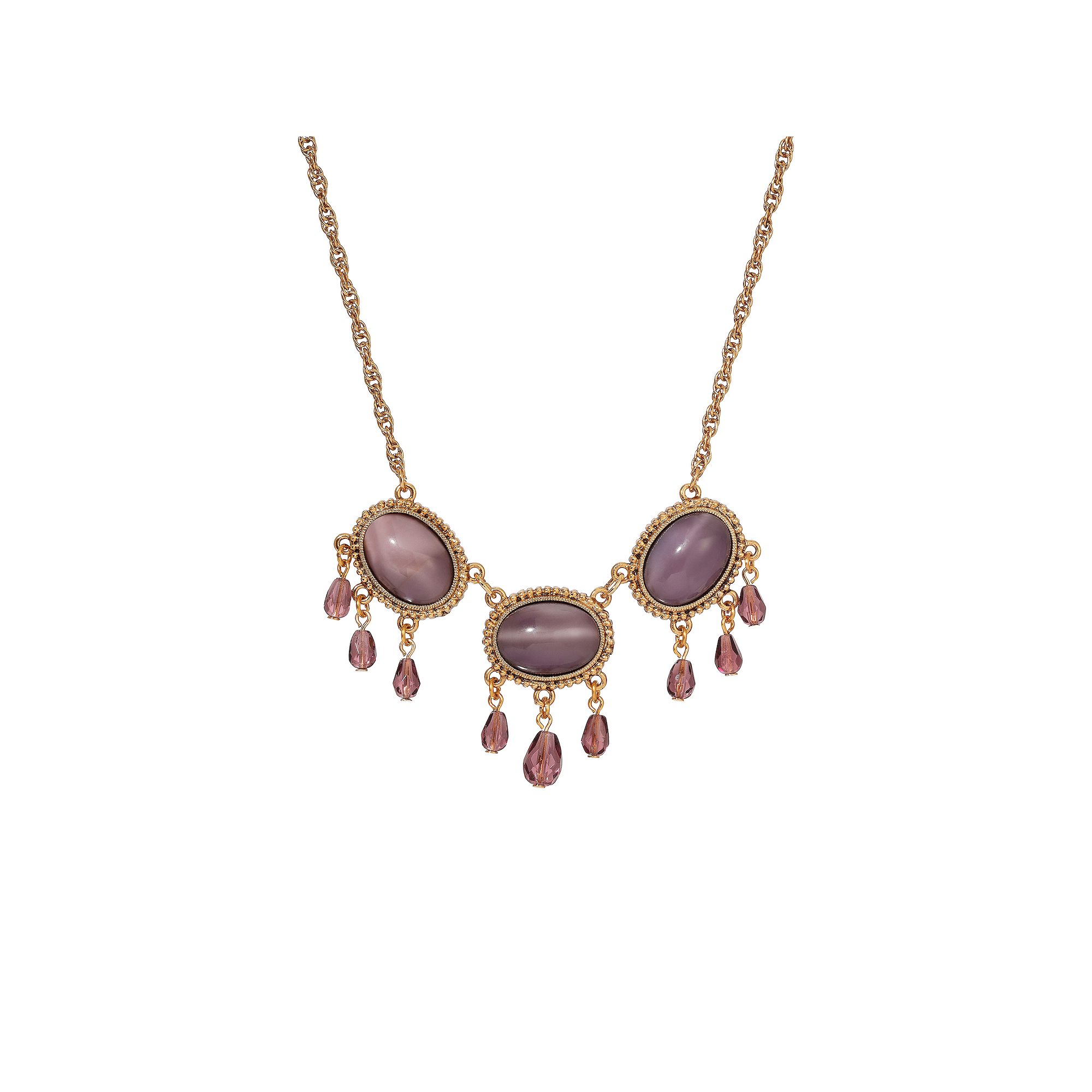 1928 Gold Purple Multi Drop Pendant Necklace, Womens