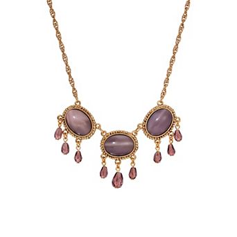 1928 Gold Purple Multi Drop Pendant Necklace