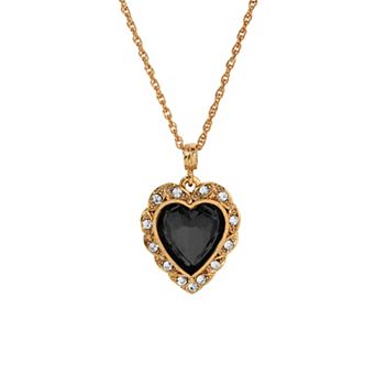 1928 Gold Tone Glass Heart Crystal Accent Necklace