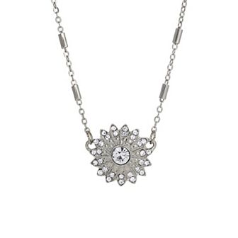 1928 Silver Tone Crystal Sunburst Necklace