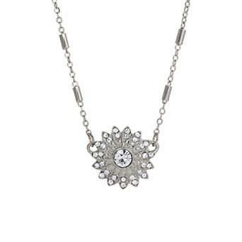 1928 Silver Tone Crystal Sunburst Necklace