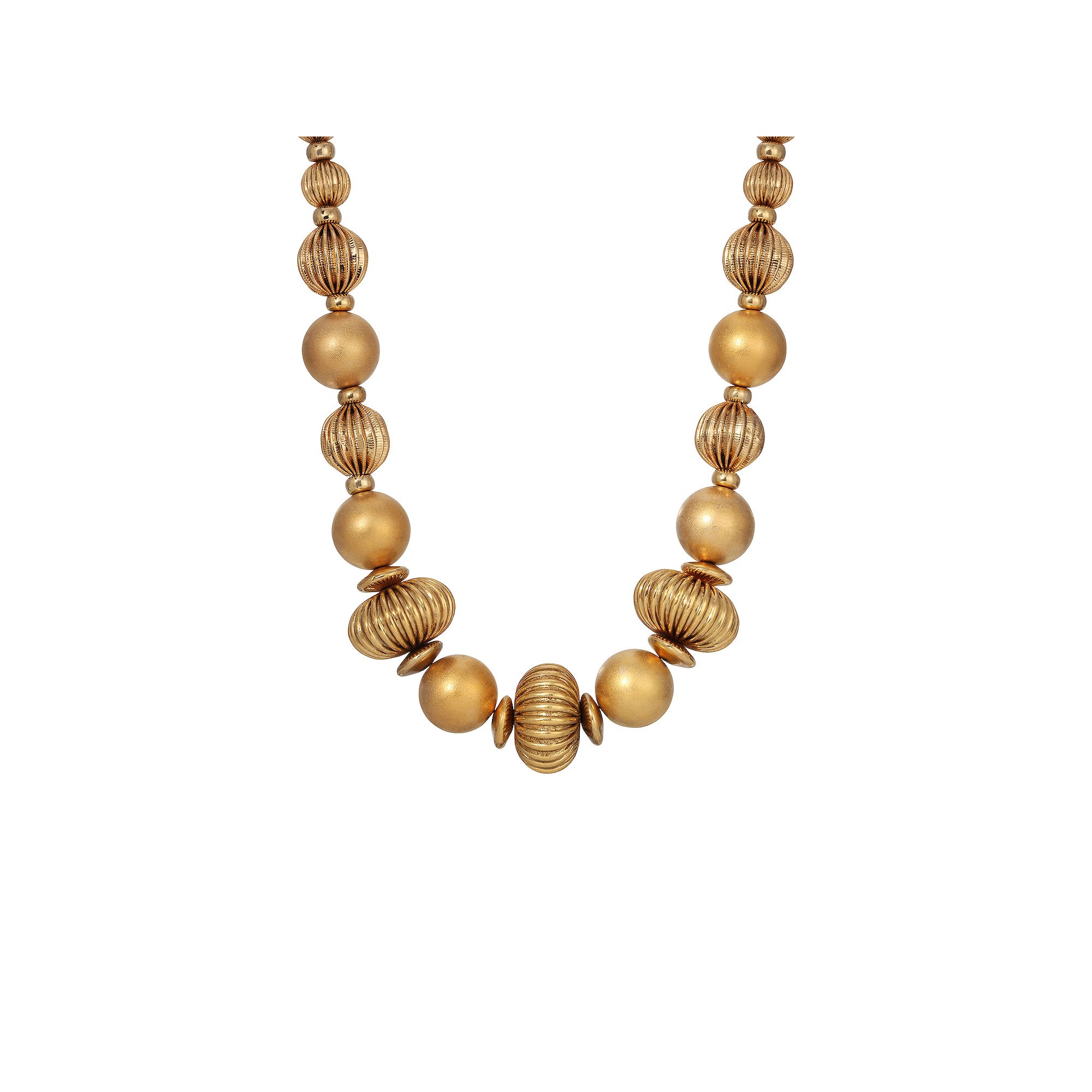 1928 Gold Tone Round Corrugated Bead Necklace, Womens, Beige
