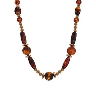 1928 Gold Tone Brown Tortoise Bead Necklace