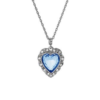 1928 Silver Tone Glass Heart Crystal Accent Necklace