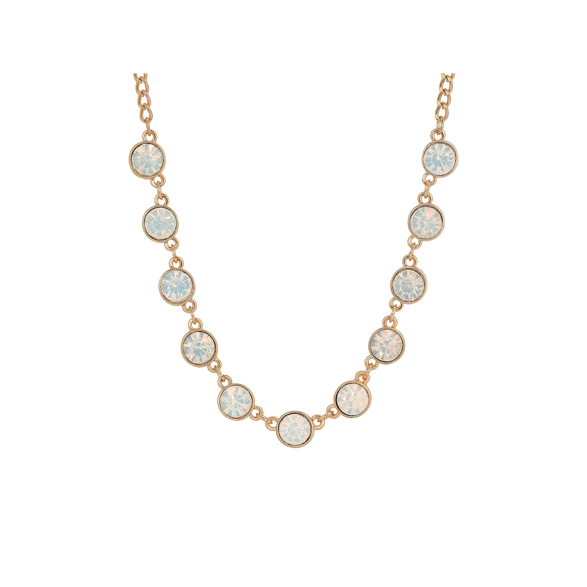 1928 Gold Tone White Opal Color Glass Strand Necklace, Womens