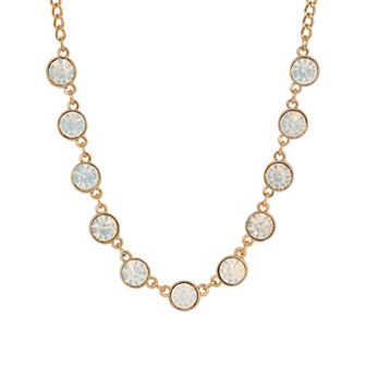1928 Gold Tone White Opal Color Glass Strand Necklace