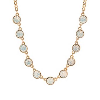 1928 Gold Tone White Opal Color Glass Strand Necklace