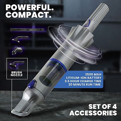 Ruvio 4-Piece Car Charger, Crevice Nozzle, Brush Nozzle, and Upholstery Nozzle Shop Vacuum Attachments Set