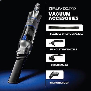 Ruvio 4-Piece Car Charger, Crevice Nozzle, Brush Nozzle, and Upholstery Nozzle Shop Vacuum Attachments Set