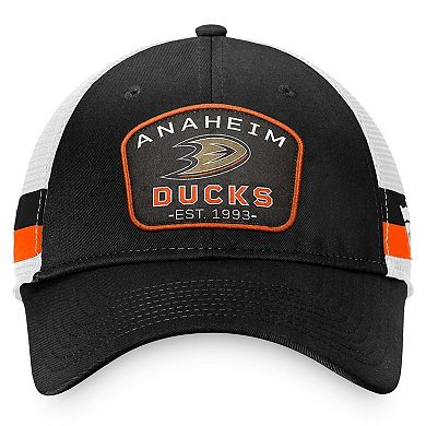 Men's Fanatics Branded Black/White Anaheim Ducks Fundamental Striped Trucker Adjustable Hat
