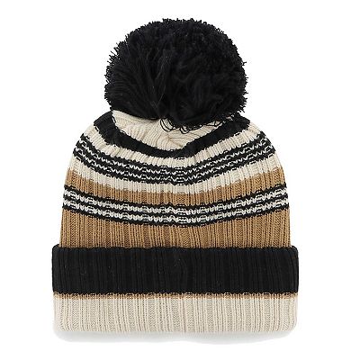 Women's '47 Natural Carolina Panthers Barista Cuffed Knit Hat with Pom