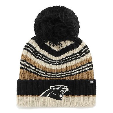 Women's '47 Natural Carolina Panthers Barista Cuffed Knit Hat with Pom