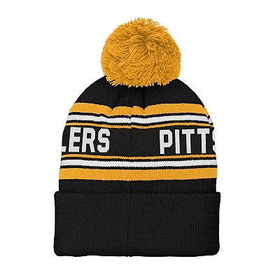 Youth Black Pittsburgh Steelers Jacquard Cuffed Knit Hat with Pom